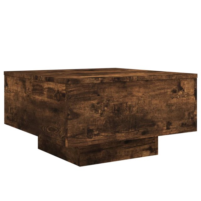 vidaXL Table Basse avec Lumières DEL en Fini Chêne Fumé, Faite de Bois d'Ingénierie durable. Présente un design Carré avec des dimensions de 21,7 Pouces par 21,7 Pouces par 12,2 Pouces. Équipée de Lumières DEL RVB Ajustables pour des Réglages de Couleur Personnalisables, Ajoutant une Touche Moderne à la Déco du Salon. la Table Robuste Convient aux Boissons, vases Ou Ornements. Assemblage Requis; source d'Alimentation USB Non Incluse.