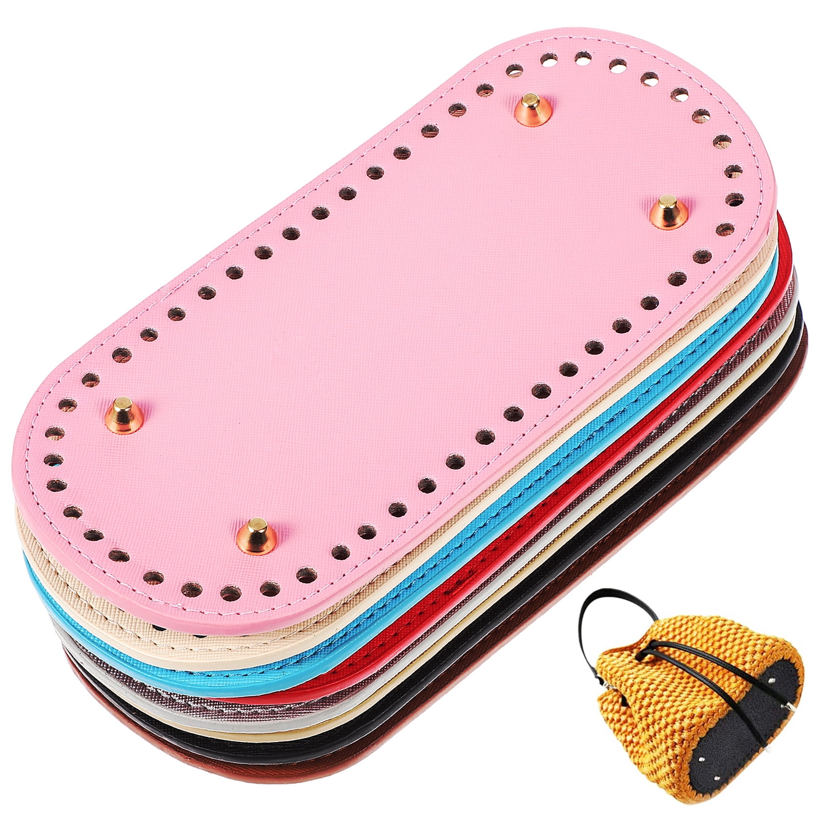 Shisuyan 8 Pcs Base de Sac avec Trous en Cuir PU Crocheté Coussin Ovale pour Sac à Main DIY