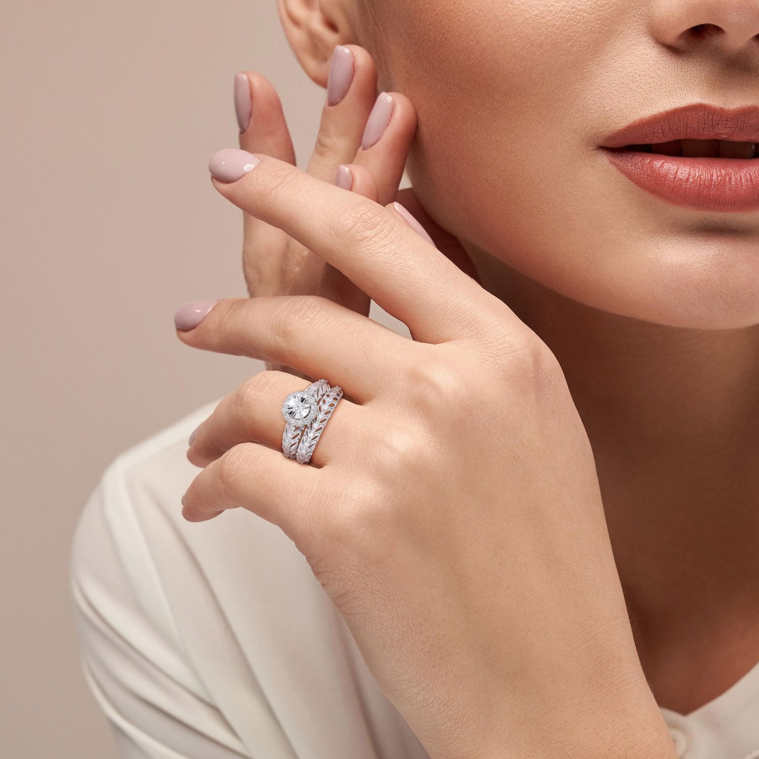 Ensemble de bague nuptiale à auréole Miabella avec 1/ Carat poids total de diamant en argent sterling
