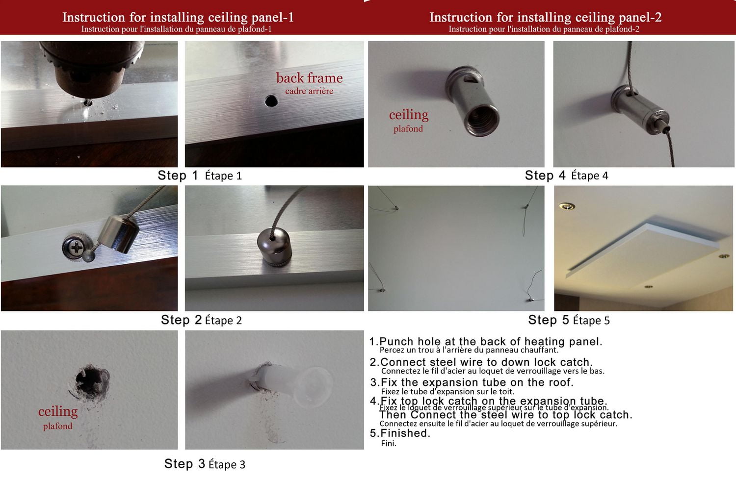 Wexstar Hang Kit d'installation au plafond pour panneau chauffant infrarouge sans cadre. Il laisse tomber le panneau jusqu'à 40 pouces du plafond.