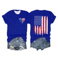 thumbnail image 2 of Hauts de Printemps pour Femmes Jour de l'Indépendance Drapeau Col Rond Imprimé Lettre Manches Courtes Hauts Chemises pour Femmes Bleu S, 2 of 4