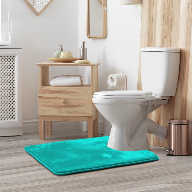 1 Contour Clara Clark Bath Mat Bathroom Rug - Absorbent Memory Foam Bath Rugs - Non-Slip, Thick, Cozy Velvet Feel Microfiber Bathrug, Plush Shower, Toilet- Floor Bathmats Carpet - Teal - 24"x19"