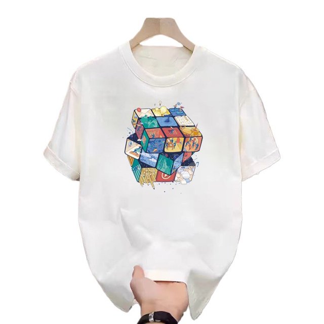 T-Shirt Décontracté d'Été Blanc Imprimé Hommes Femmes Extérieur Respirant Coton Chemise Ronde