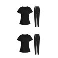 thumbnail image 1 of maskred Women s Scrub Set Nurse V-Neckline Machine Washable Short Sleeves Comfortable Suit Black L 2Set, 1 of 6