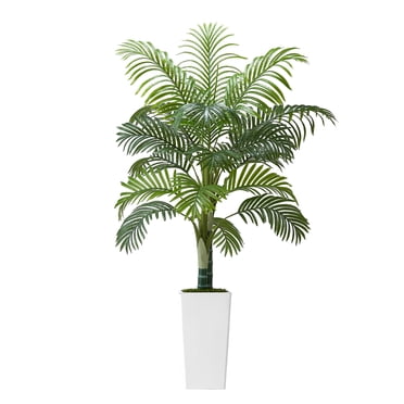 KFFKFF Palmier Arec Artificiel 5 Pi, Fausses Plantes Tropicales de Palmier avec Grand Cache-Pot Blanc, Plante en Soie Artificielle pour Plancher en Pot, Grands Arbres