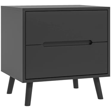 HOMCOM Bedside Table, Sofa Side Table with 2 Drawers and Wood Legs Black