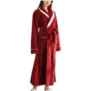 Teissuly Bathrobes For Women Winter Warm Nightgown Couple Robes Pajamas Solid Long Sleeve Drawstring Housecoat Loungewear