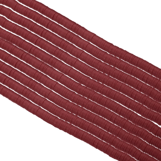 Unique Bargains 6mm Polymer Clay Beads Spacer, 3500Pcs 10 Strands Round Flat Handmade Bead Spacer, Dark Red
