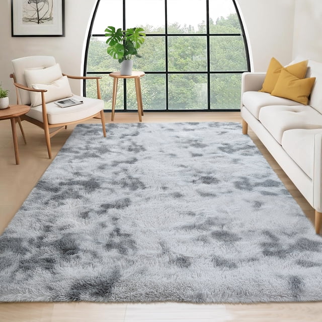 FairOnly 9'x12' Fluffy Area Rug Indoor Soft Fuzzy Shaggy Carpet Floor Rugs with Non-Slip Backing for Living Room Bedroom Home Decor, Light Gray