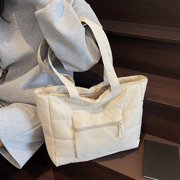 Canvas Computer Bag, Xinsrenus Quilted Casual One Shoulder Tote Bag, Large Capacity Laptop Tote for Women, Lightweight 0.48lb 25.5x17.3x3.57in, Multi-Pocket Zippered Design for Daily Work Shopping,