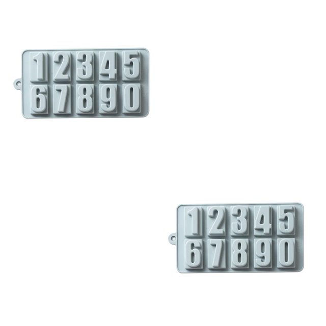 maskred 1/2 10 Slots Numeral Shape Birthday Cake Decoration Mold Candy Pudding Chocolate Silicone Mould Baking Tools Blue 2PCS