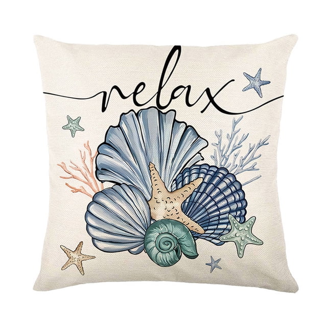 Kyusrd Summer Letters Pillow Set Scallop Printing Sofa Window Cushion Set Living Room Bedroom Cushions