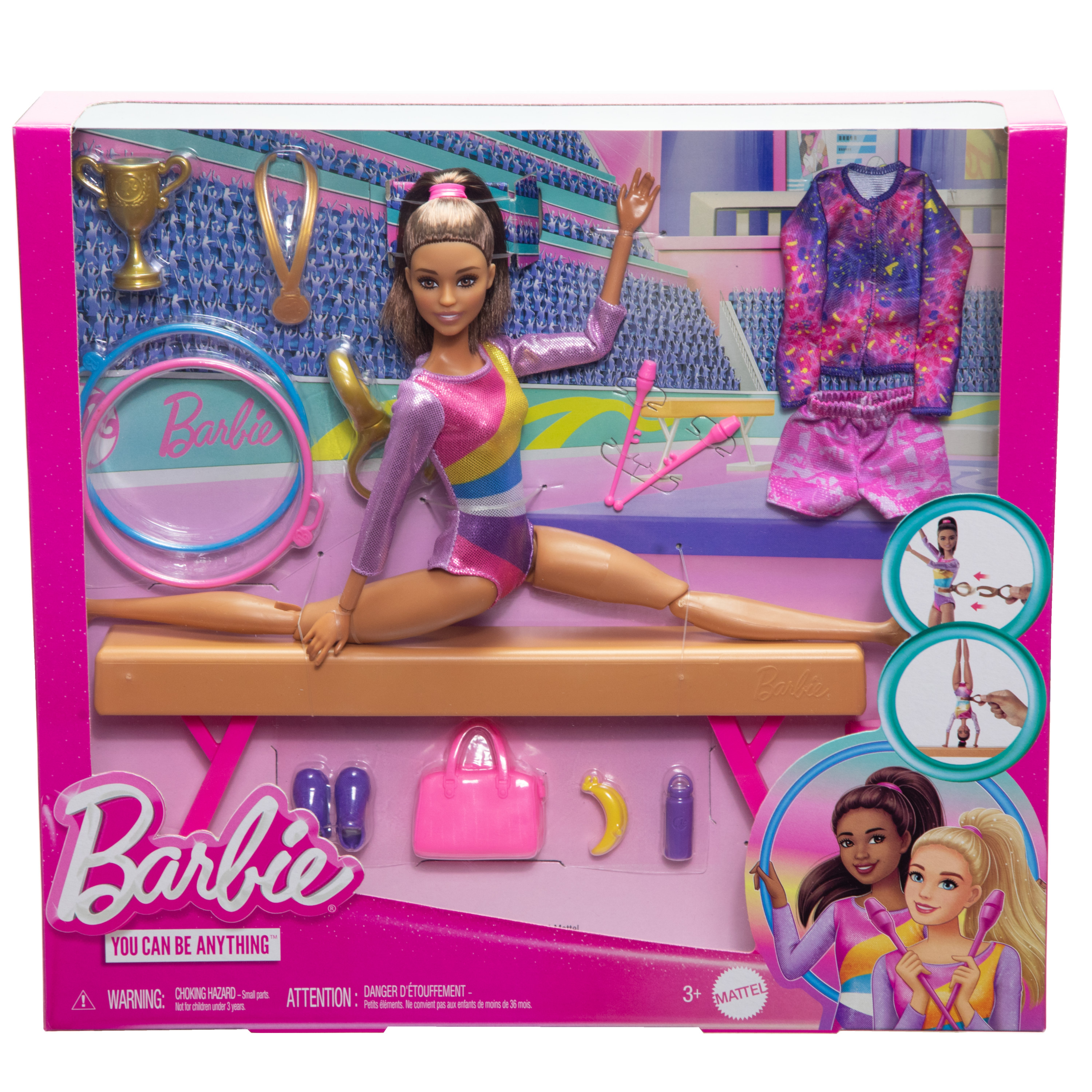 Barbie Coffret de jeu Gymnaste, poupée mode, brunette, 10 accessoires