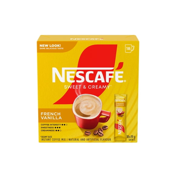 NESCAFE Sweet & Creamy French Vanilla Instant Coffee Mix, Includes Coffee, Whitener & Sugar