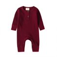 thumbnail image 1 of Baby Boy Girl Button Romper One Piece Solid Color Knit Ribbed Jumpsuit, 1 of 9