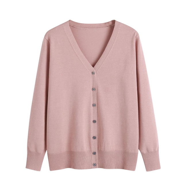 VgaVtl Long Sleeve Womens Sweaters Plus Size Women Cardigan Sweater Knitted Button up Pink Regular Solid Color Sweaters
