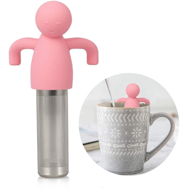 Tea Infuser for Loose Leaf Tea Cute Tea Strainer Ball Stainless Steel Extra Fine Mesh Tea Steeper Filter for Cup Mug Silicone Handle(Pink)