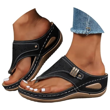 Mepaouo Sandales Orthopédiques pour Femmes, Soutien de la Voûte Plantaire, Sandales de Plage Compensées 2025, Élégantes et Décontractées, Pantoufles de Plage