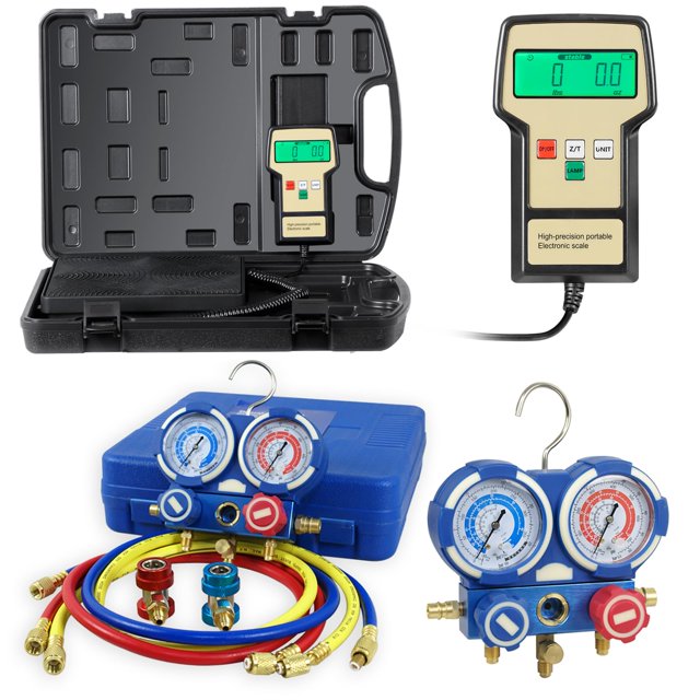 ZENY Portable 220 Lbs Digital Refrigerant Electronic Charging Scale HVAC AC R134a Manifold Gauge Set with Case