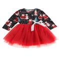 thumbnail image 1 of EIMELI Robe de Noël pour Filles Enfants, Robe en Tulle à Manches Longues avec Imprimé de Dessin Animé et Nœud, Rouge, 5-6 Ans, 1 of 1