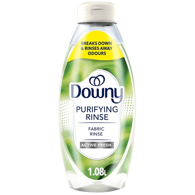 Downy Rinçage pour Tissus, Éliminateur d'Odeurs de Lessive, Parfum Frais Actif, Bouteille en Plastique Transparent de 1,08 L avec Bouchon à Rabat Blanc, Rinçage Purifiant Étiqueté pour Tissus Qui Décompose et Élimine les Odeurs Tenaces, Sûr pour Tous les Tissus et Doux pour la Peau, Convient pour Rafraîchir la Lessive et Éliminer les Odeurs Incrustées.