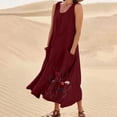 thumbnail image 2 of BiZtdJrK Robe Longue d'Été en Coton et Lin pour Femme Sans Manches à Imprimé Floral, Fluide, Maxi, Confortable, Bohème, de Plage, avec Poches, Rouge, XXXXXL, 2 of 6