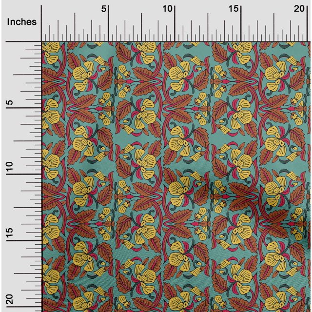 oneOone Cotton Silk Fabric Leaves & Floral Block Decor Fabric Printed BTY 42 Inch Wide