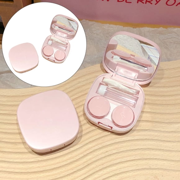 Contact Lens Case with Cleaner Washer, Travel Size Cute Colored Contact Lenses Applicator Removal Tool Kit with Mirror Solution Bottle for Daily Outdoor (Blue) 2.75x2.75x0.98"