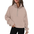 thumbnail image 2 of Womens Half Zip Hoodies Plus Size Fleece Sweatshirt Thumb Hole Cropped Pullover Fall Winter Tops, 2 of 6