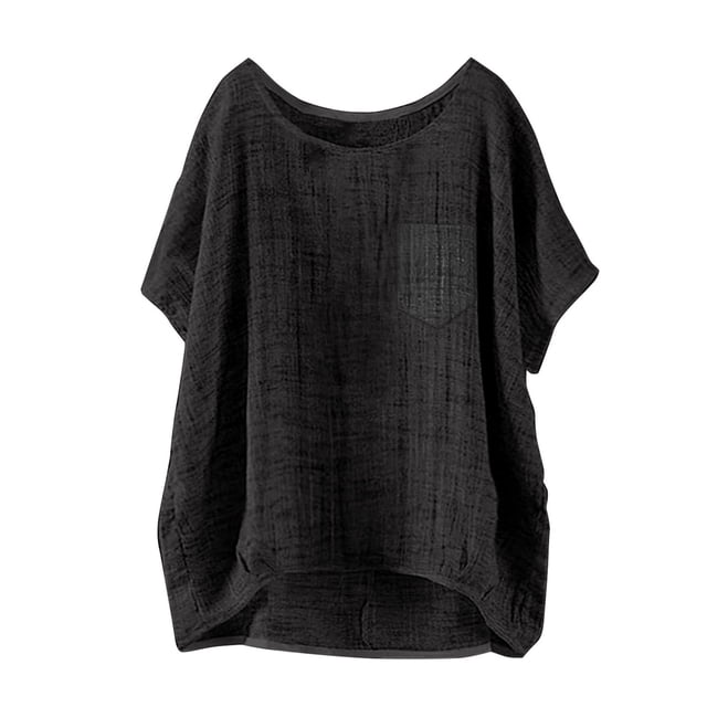 T-Shirts Femmes Mini T-Shirt d'Été à Manches Courtes Uni Décontracté Ample en Lin - Hontri