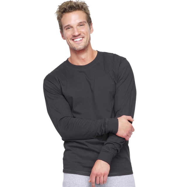 Hanes Beefy-T T-Shirt à Manches Longues pour Hommes, m, Gris Fumée