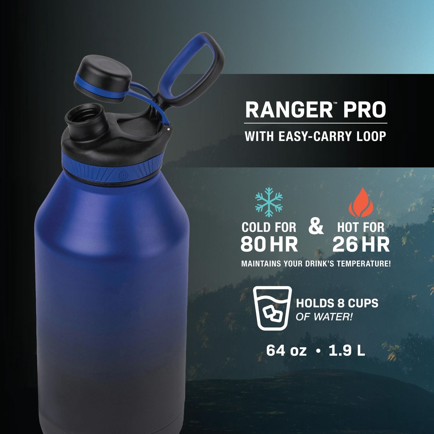 TAL Ranger Bouteille d'eau en acier inoxydable 1,8 l, Noir