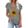 thumbnail image 1 of Pompotops Hauts d'Été pour Femmes Col en V Imprimé Tournesol T-Shirts Blouse Décontractée à Manches Pétales, 1 of 5
