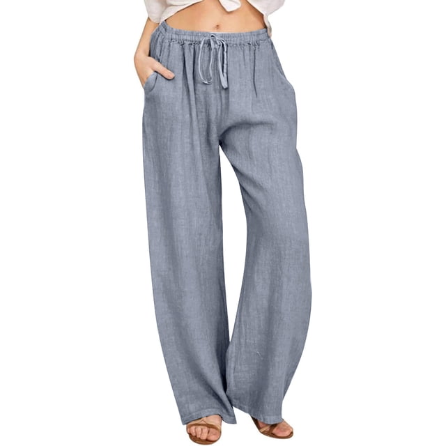 Timegard Wide Leg Pants for Women Elastic Waisted Drawstring Lightweight Casual Loose Pants with Pockets