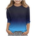 thumbnail image 2 of MKOSPLRT Hauts à Manches 3/4 pour Filles Col Rond T-Shirts Décontractés Tuniques Dégradées Mode T-Shirts Doux pour Sortir Blouses Confortables en Liquidation, 2 of 5