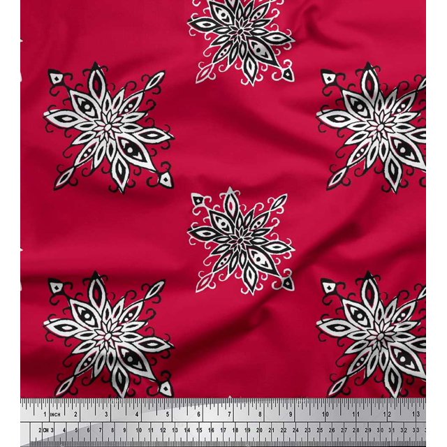 Soimoi Poly Georgette Fabric Floral Block Printed Fabric 1 Yard 42 Inch Wide