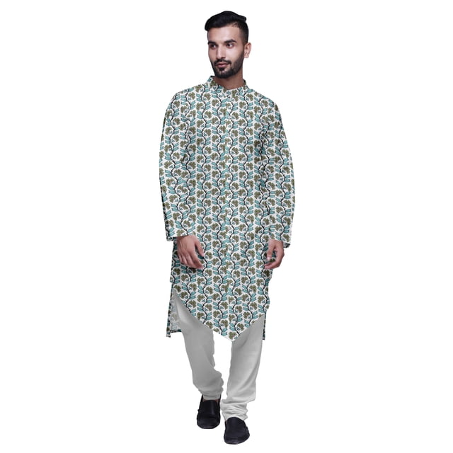 Atasi Button Down Asymmetric Printed Long Sleeve Rayon Kurta Pyjama Set
