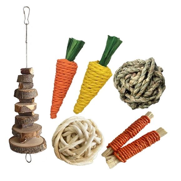 7 Pcs Jouets à Mâcher pour Lapin, Jouets Lapin Bois Herbe Bricolage Kit à Mâcher Hamster Jouets de Soins des Dents pour Lapin, Idéal pour Lapin, Cochon d'Inde, Chinchilla, Hamster, Écureuil, Gerbilles