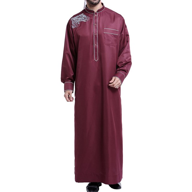Long Sleeve Shirts for Men,Mens Muslim Robe Arab Middle Robe Long Style Long Sleeve Embroidered Standing Neck Pocket Long Shirt Casual Robe,Mens Long Sleeve Shirt