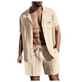 thumbnail image 2 of Ensemble de Costume pour Homme de Printemps Uni, Pingouin, Veste à Manches Courtes à Col Rabattu, Pantalon, Haut, Short, Pantalon, Coton, Pantalon pour Homme, Costume et Costume en Lin, 2 of 7