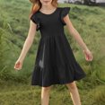thumbnail image 2 of DecSea Robes d'Été à Volants Double Couche pour Filles Décontractées Unies Col Rond Robe de Plage, 2 of 9