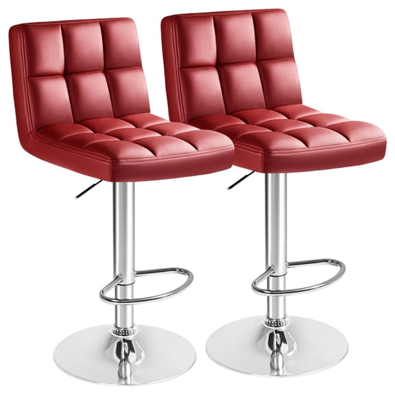 Homall Bar Stools Set Of 2 Modern PU Leather Height Adjustable Swivel Barstools, Hydraulic Kitchen Counter Square Island BarStool With Back,Wine Red