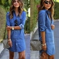 thumbnail image 4 of Robe en Denim pour Femmes Été à Manches Longues Décontractée Ample Hauts Mini Robe Chemise P-2TG, 4 of 5