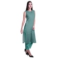 thumbnail image 3 of Moomaya Kurta Sans Manches à Col Peter Pan avec Pantalon Ensemble Ethnique 2 Pcs pour Femmes, 3 of 6