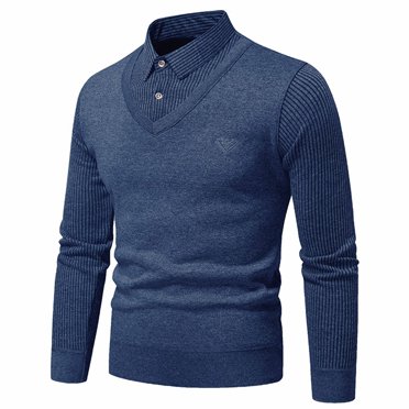 GigrtiJin Chandails d'Automne et d'Hiver pour Hommes, Pulls Décontractés à Manches Longues, Chemises Chaudes, Faux Deux Pièces, Hauts
