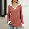 thumbnail image 2 of AherBiu Womens Tops Ribbed Knitted Long Sleeve Trendy Loose Tops Comfy Fall Collared Shirts Blouses, 2 of 7
