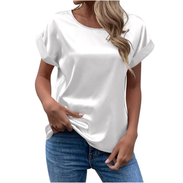 EQWLJWE Hauts d'Été pour Femmes Hauts pour Femmes Liquidation Mode T-Shirt d'Été pour Femme à Col Rond Uni à Manches Courtes Aguichant Blouse