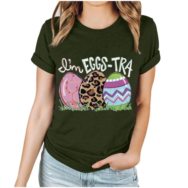 EGNMCR Chemise de Pâques Chemises pour Femmes Imprimé de Pâques Femmes Impression Manches Courtes Haut Manches Courtes Col Rond Haut Chemise T-Shirts pour Femmes