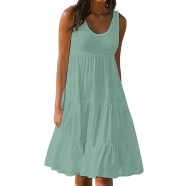 Économies d'Été Liquidation 2025 Bovxnpu Robes d'Été Grande Taille pour Femmes, Robe Décontractée de Plage Vacances, Robe d'Été Sans Manches à Col Rond Imprimé TTG