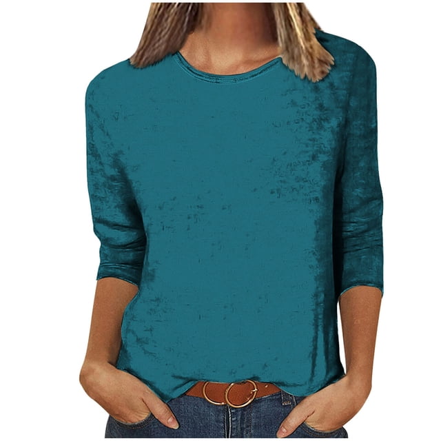 Yuyuzo Tuniques pour Femmes Grande Taille Décontractées à Manches 3/4, Col Ras du Cou, Chemises Unies, Coupe Ample, T-Shirts Basiques